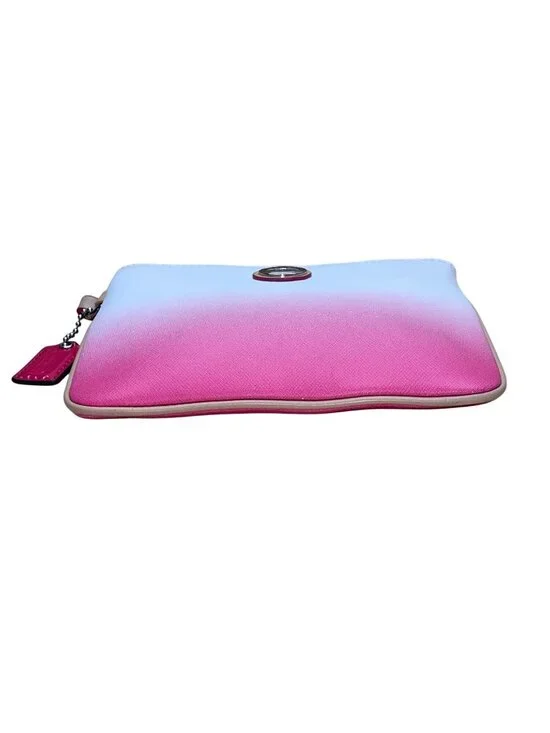 Coach Women’s Pink & White Ombré Leather With Key Lace Detail Wristlet Clutch - Picture 8 of 9